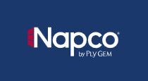 The napco by ply gem logo is on a blue background.