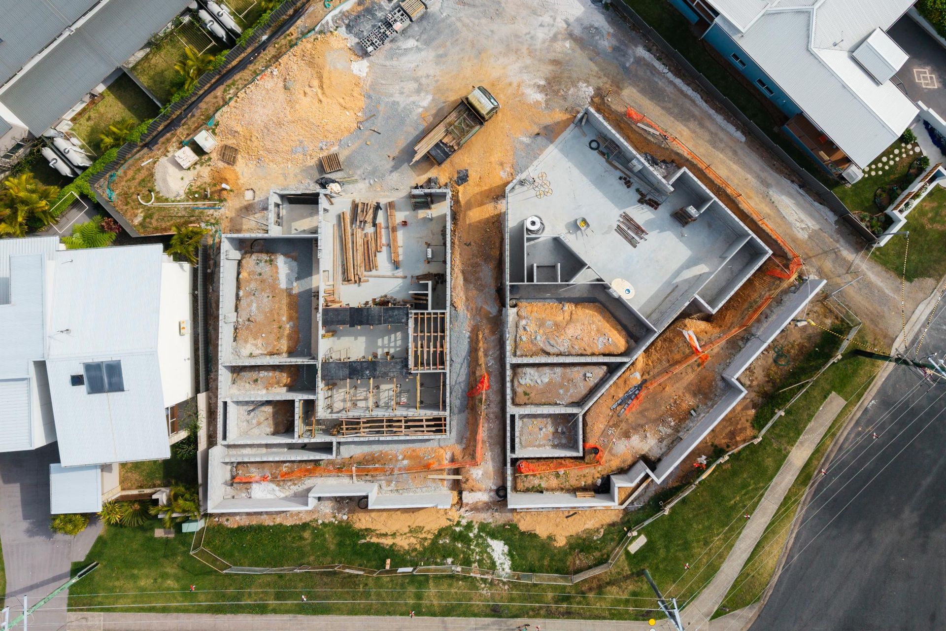 Aerial View of A Building Construction Site with Foundations — Millers Masonry In Port Macquarie, NSW