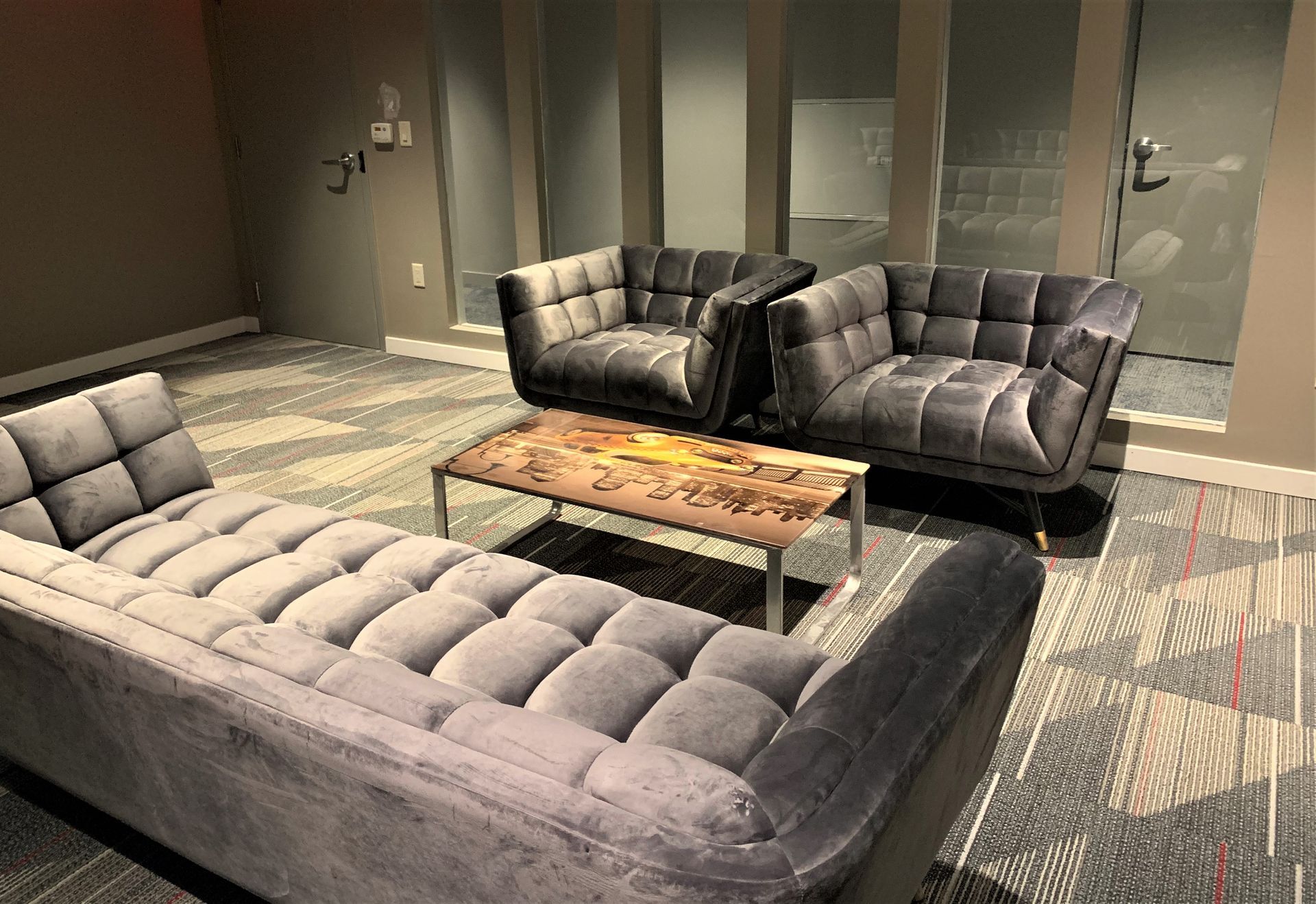 A living room with two couches and a coffee table