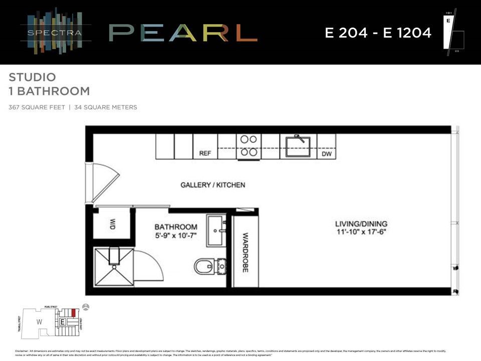 Floor plan of a studio apartment labeled 