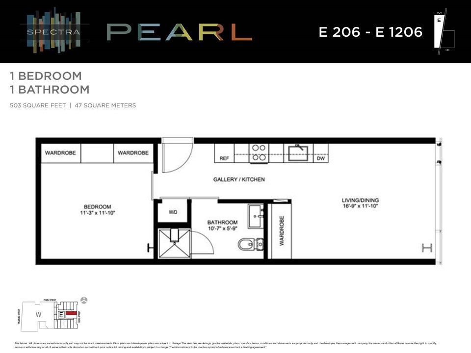 A floor plan of a 1 bedroom apartment with a bathroom.
