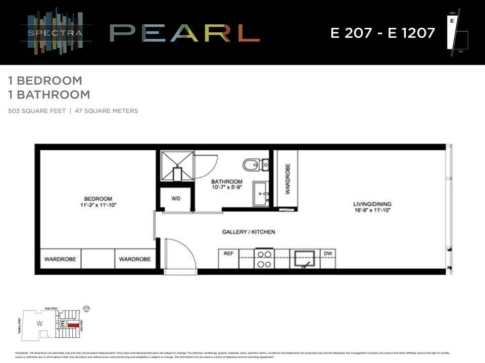A floor plan of a 1 bedroom apartment with a bathroom.