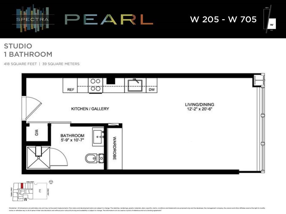 Floor plan of a studio apartment labeled 