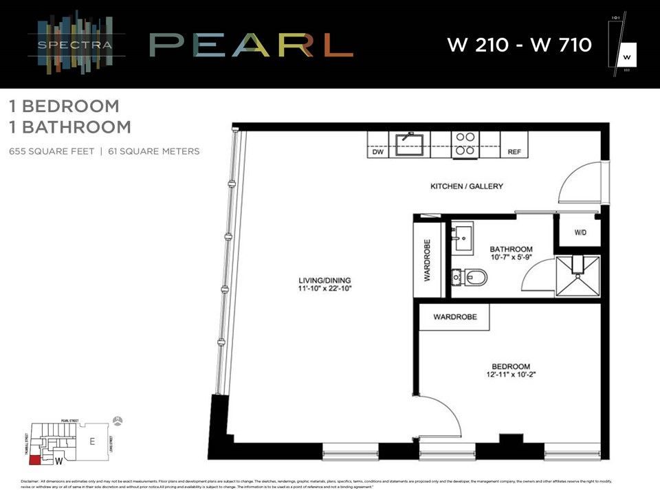A floor plan of a 1 bedroom apartment with a bathroom.