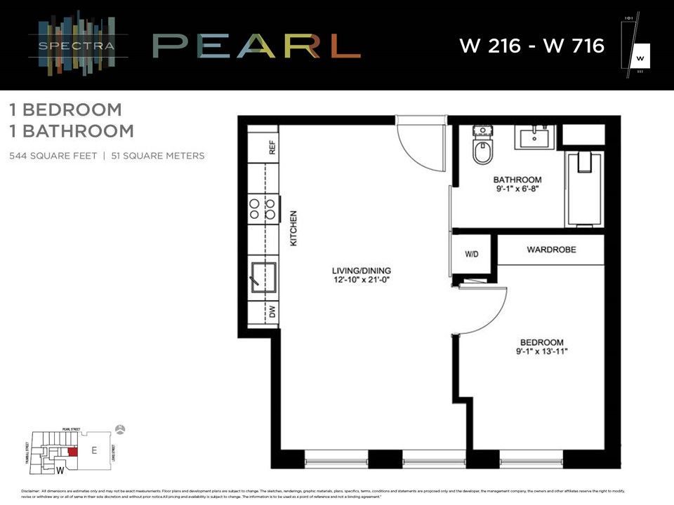 A floor plan of a 1 bedroom apartment with a bathroom.