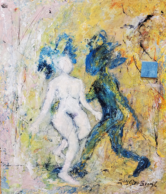 A painting of a man and a woman dancing