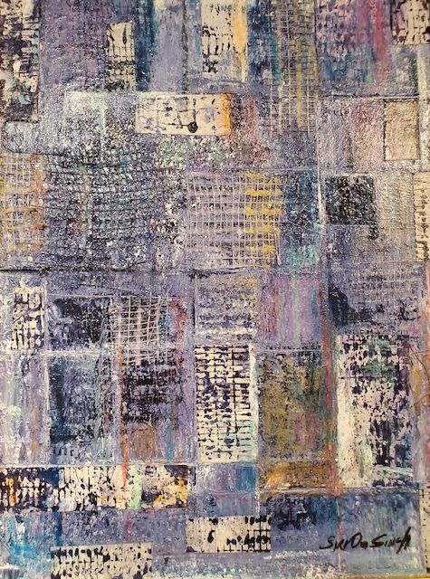 A close up of a painting with a lot of squares on it