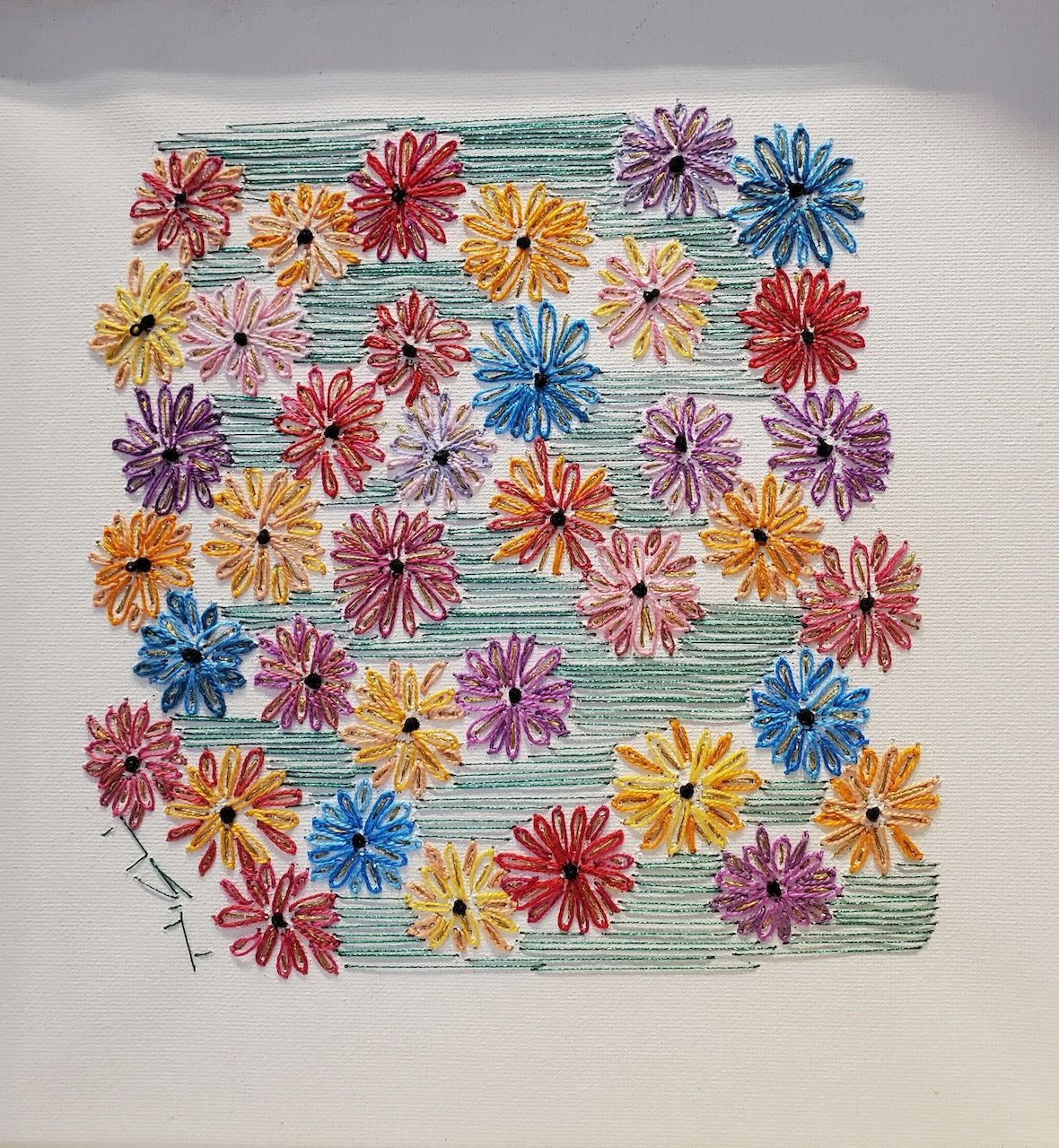 A drawing of flowers on a white surface