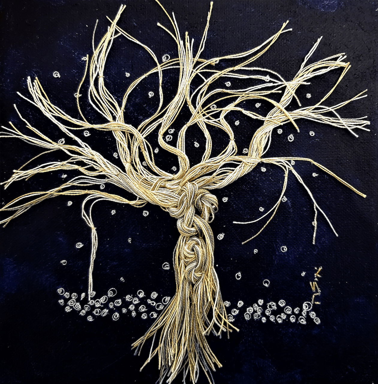 A drawing of a tree on a black background