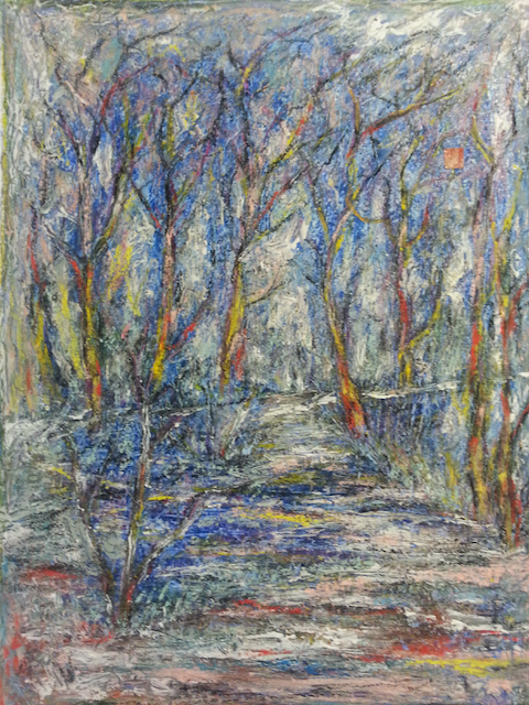 It is a painting of trees in the snow.