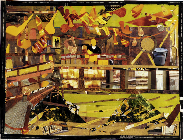 A painting with a lot of yellow and red objects