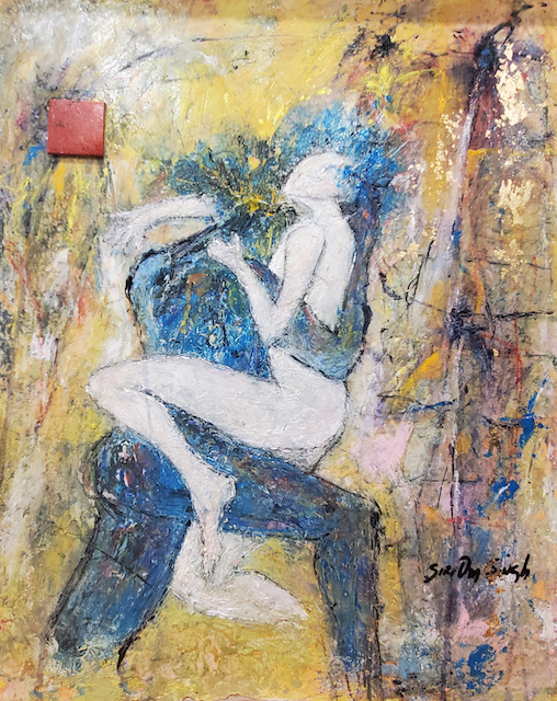 An abstract painting of a man and woman making love