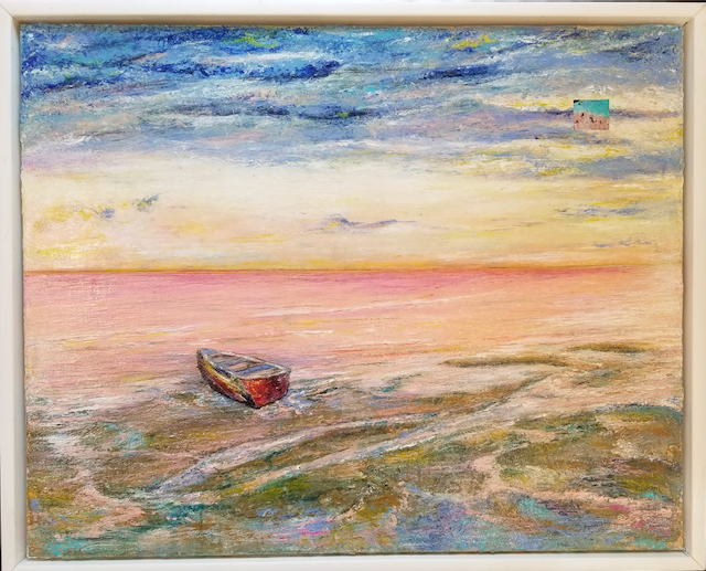 It is a painting of a boat in the water.