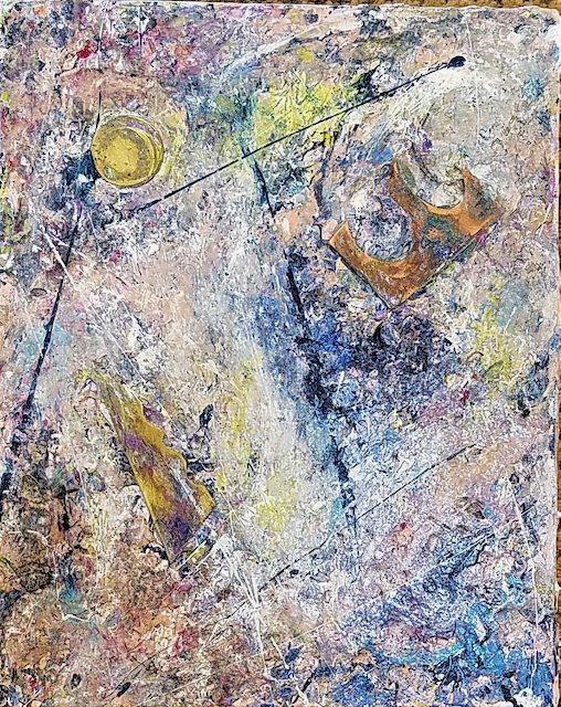 A close up of a painting of a palette on a table.