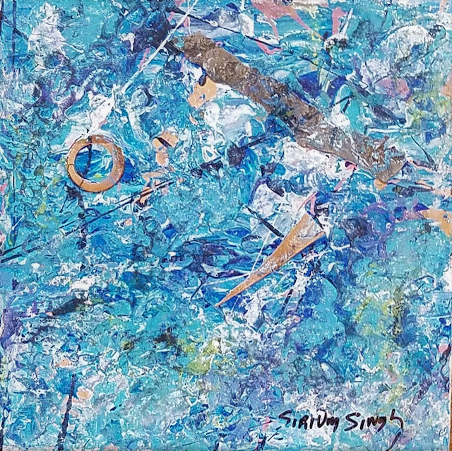 A painting by sanjay singh with a blue background