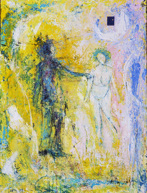 A painting of a man and a woman standing next to each other