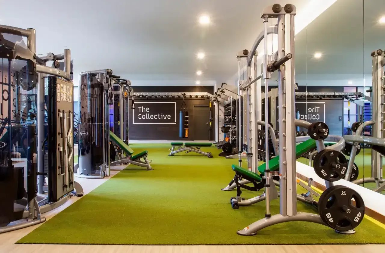 Well-equipped fitness center at Collective on 4th in Portland, OR.