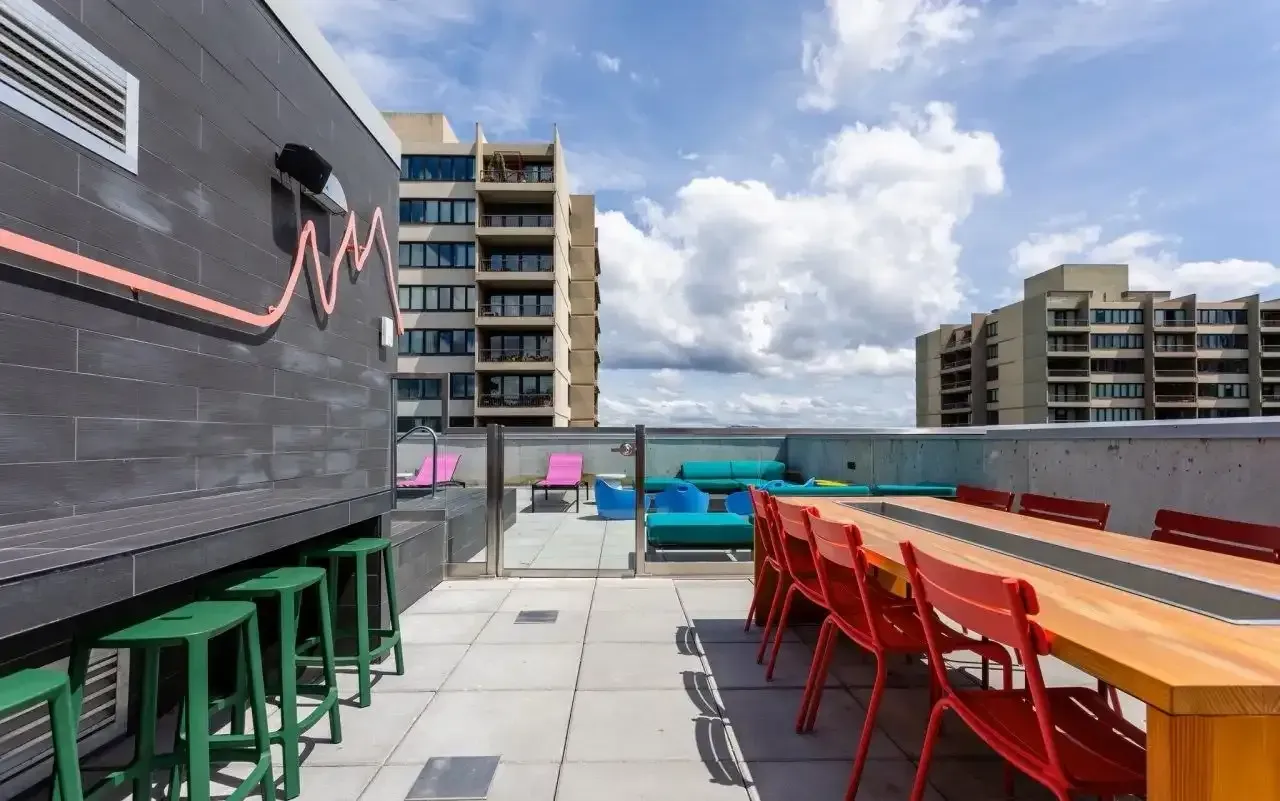 Rooftop lounge area at Collective on 4th in Portland, OR.