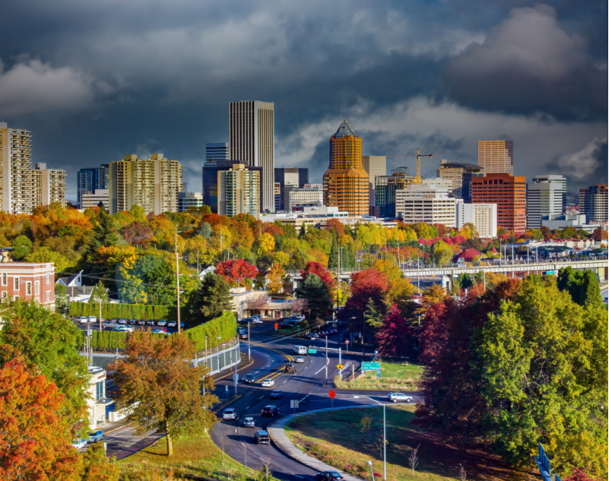 Aerial view of downtown Portland, OR.