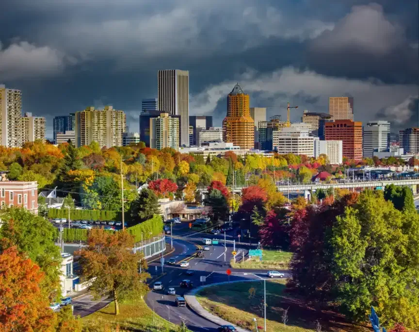 Aerial view of downtown Portland, OR.