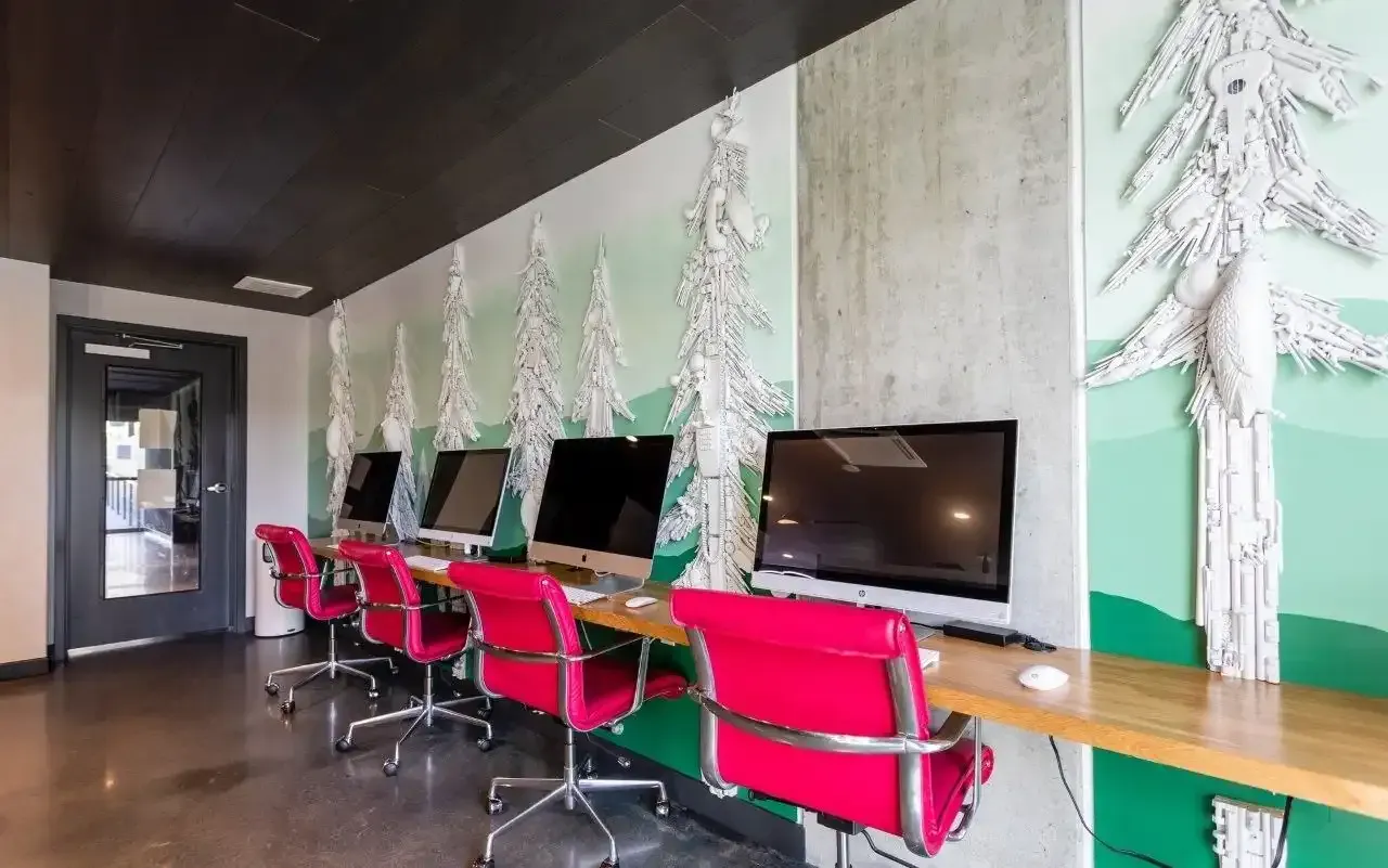 Business center for resident use at Collective on 4th in Portland, OR.