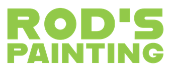 The logo for rod 's painting is green and white.