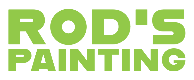 The logo for rod 's painting is green and white.