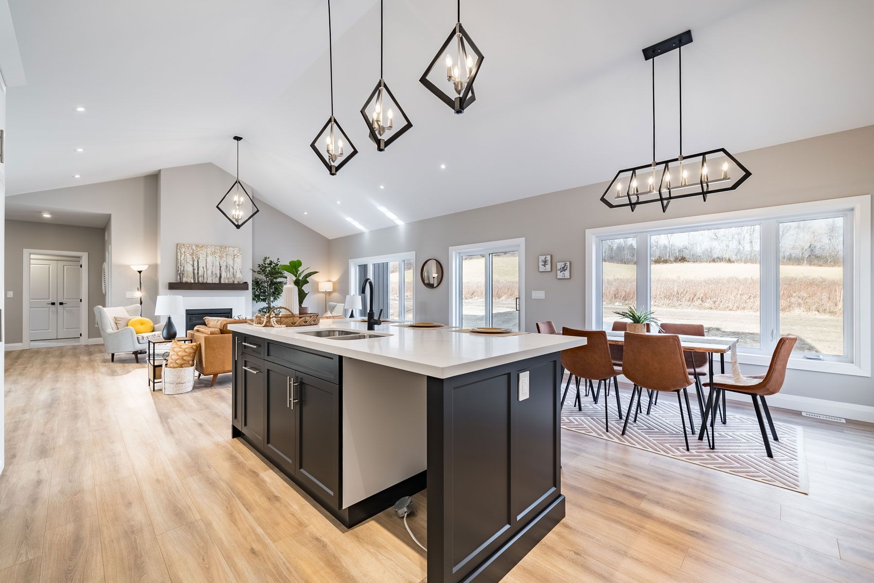 A kitchen with a large island in the middle of it in Castelton Ontario