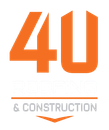 Orange &ldquo;4U Roofing & Construction&rdquo; logo with stylized lettering on a white background