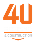 Orange “4U & CONSTRUCTION” logo with stylized lettering on a white background