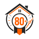 House icon with an 80+ badge in orange, black, and white