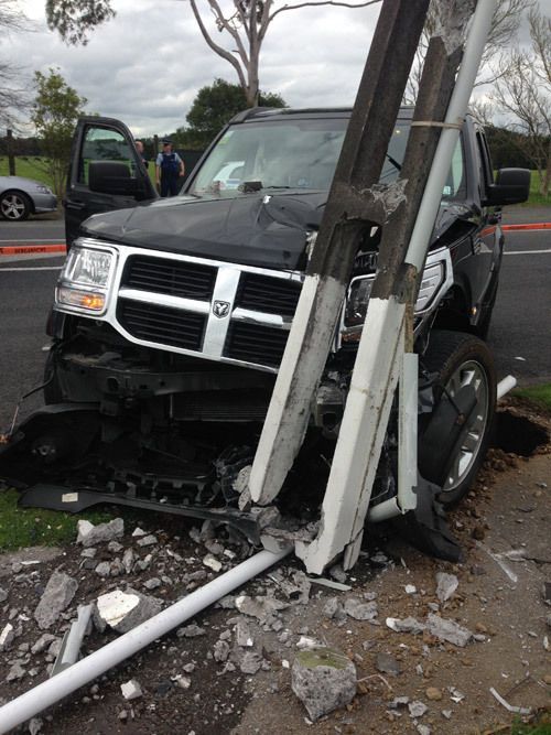 Car Crashed into the Pole — Takanini, NZ — Counties Towing