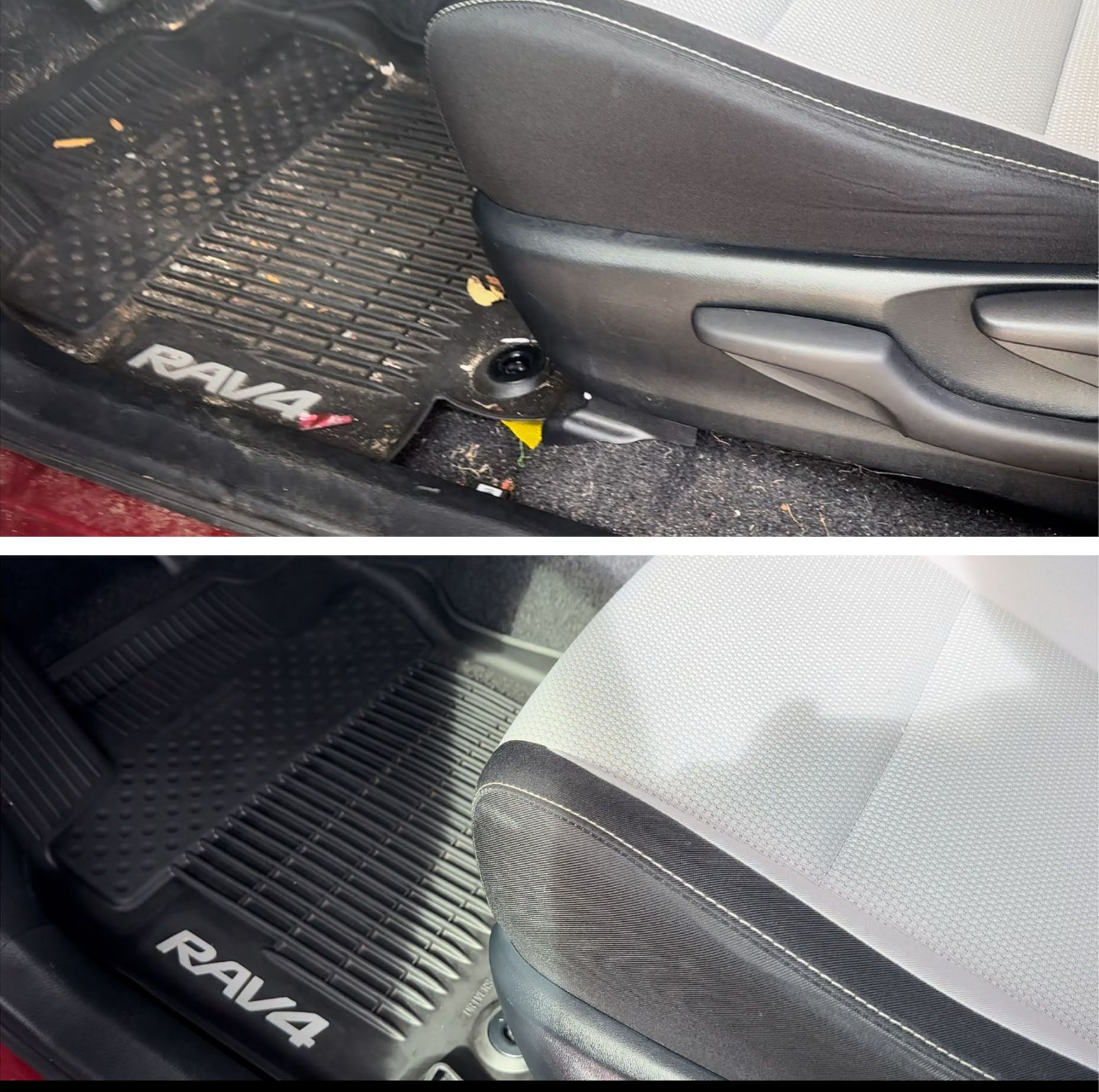 A before and after picture of a rav4 car