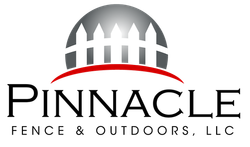 The logo for pinnacle fence and outdoors , llc shows a fence and a bridge.