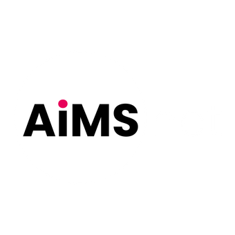 AiMS logo: black text with a pink dot over the 