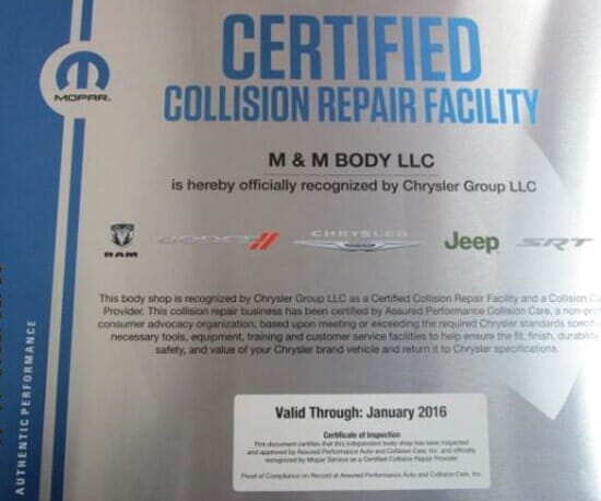 Chrysler Certified Collision Repair - Albuquerque, NM - M & M Body LLC