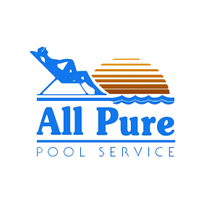 The logo for all pure pool service shows a man laying in a chair.