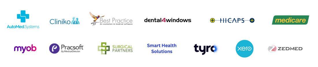 Our technology integration partners include automed systems, cliniko, best practice, dental4windows, Hicaps, medicare, myob, pracsoft, surgical partners, smart health solutions, tyro, xero and zedmed