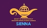 The logo for the society of internationally educated nurses in north america is a lamp with a globe on top.