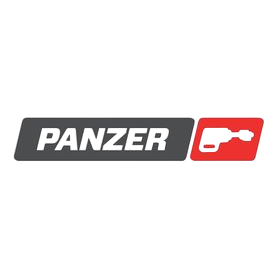 Logotipo de Panzer: rectángulo gris con el texto blanco "PANZER", cuadrado rojo con un símbolo de taladro.