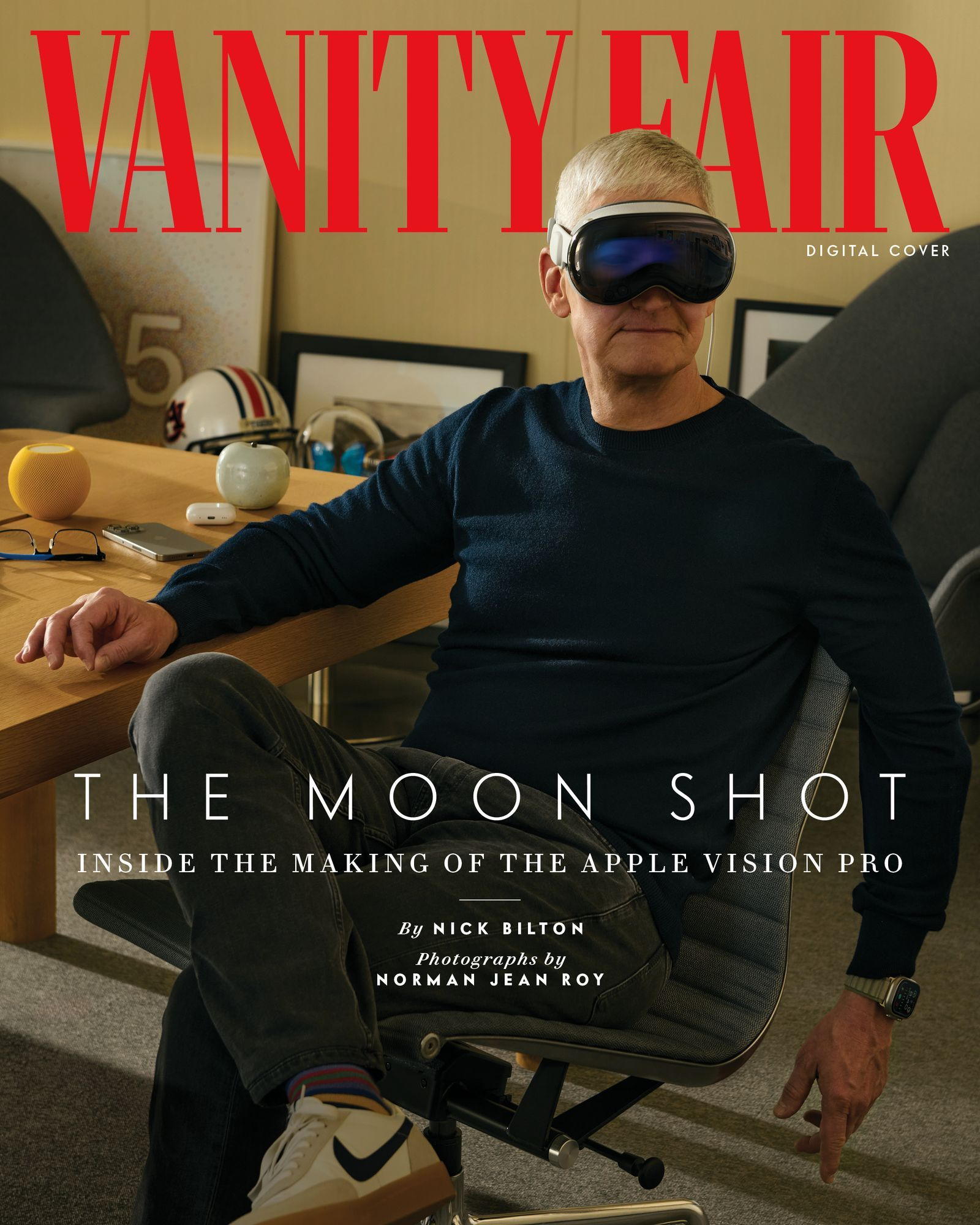 Tim Cook Wearing the Apple Vision Pro on Vanity Fair Cover
