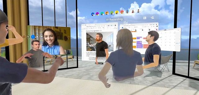 futuristic global virtual team meeting with diverse professionals using augmented reality collaboration tools and real-time translation