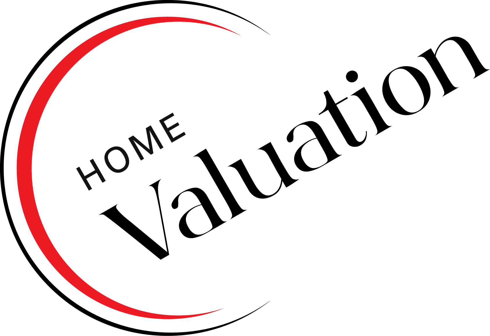 A logo for home valuation with a red circle around it