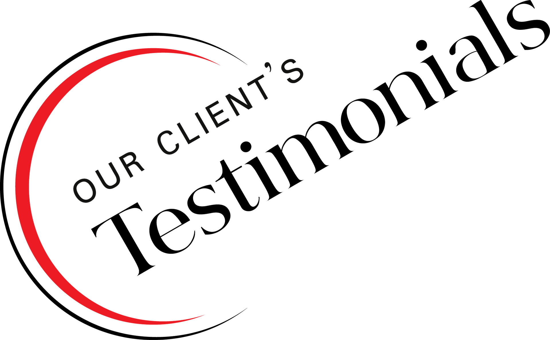 A logo for our client 's testimonials with a red circle around it.