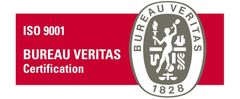 Un logo rosso e bianco per la certificazione Bureau Veritas