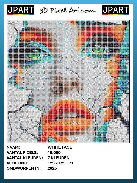 Een kleurrijke pixelkunst van het gezicht van een vrouw