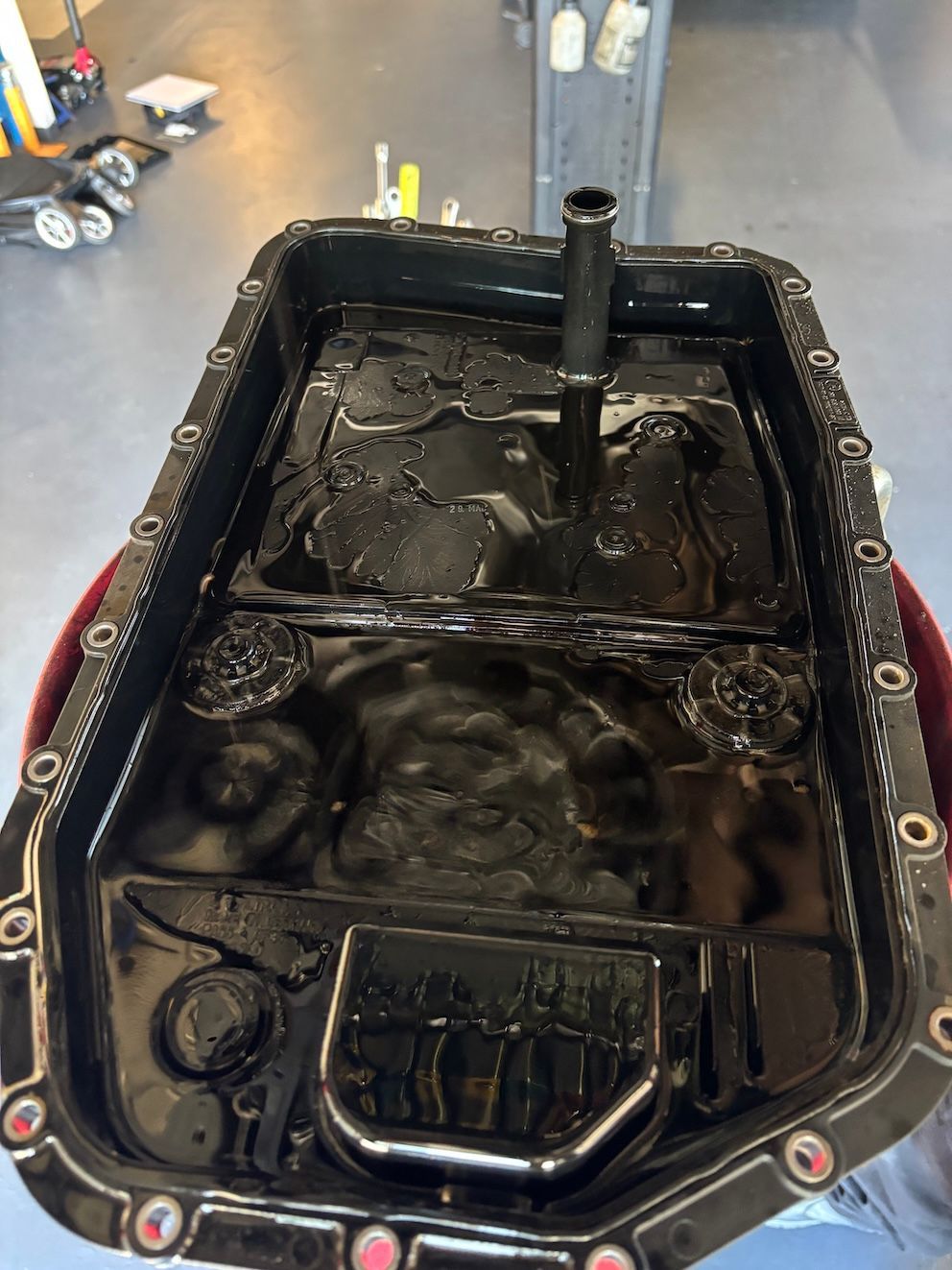 Transmission Oil Pan With Integrated Filter Removed From Car — Triple C Workshop in Springwood, QLD
