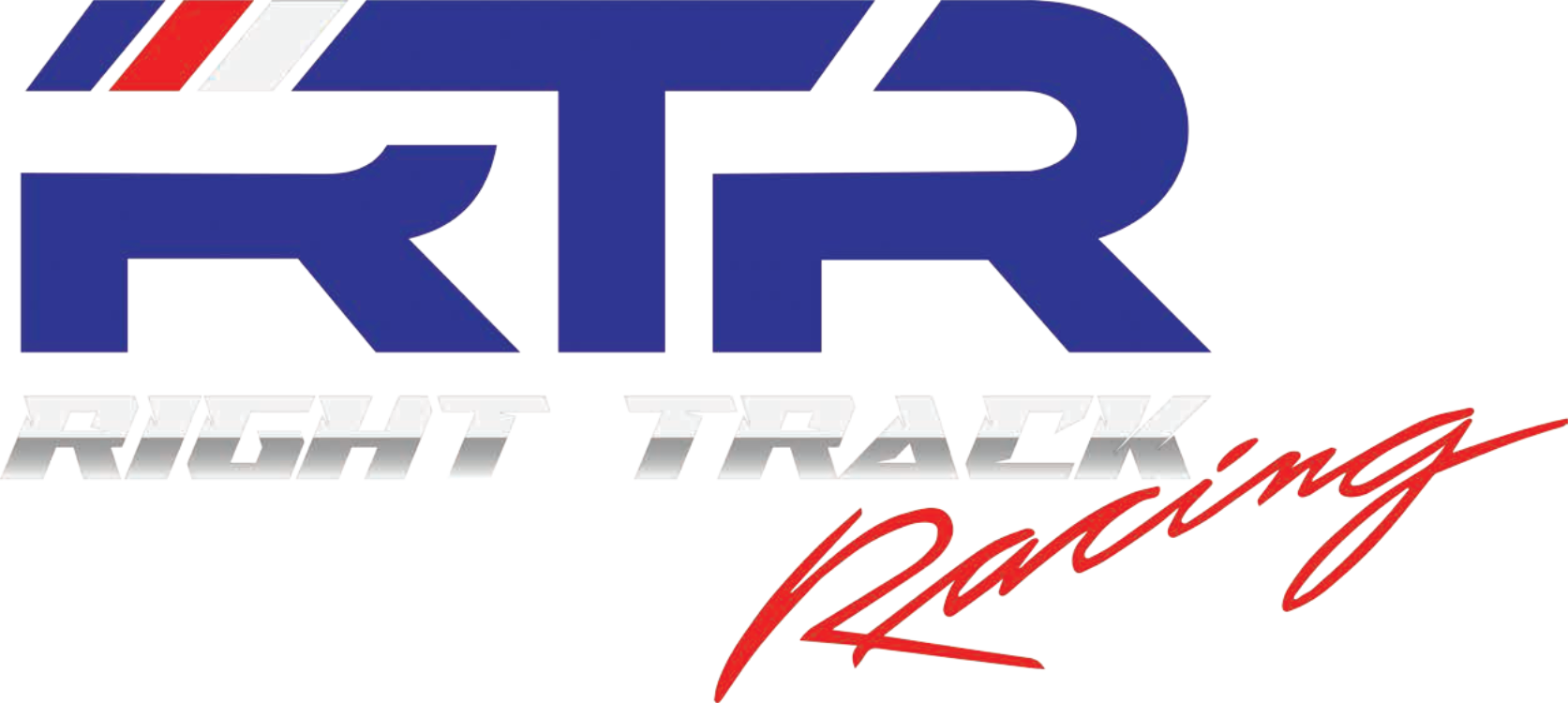 The Right Track Racing logo with bold blue "RTR" letters, grey "RIGHT TRACK" text, and red cursive "Racing" text below.