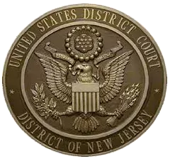 Bronze circular seal of the United States District Court for the District of New Jersey featuring the national emblem.