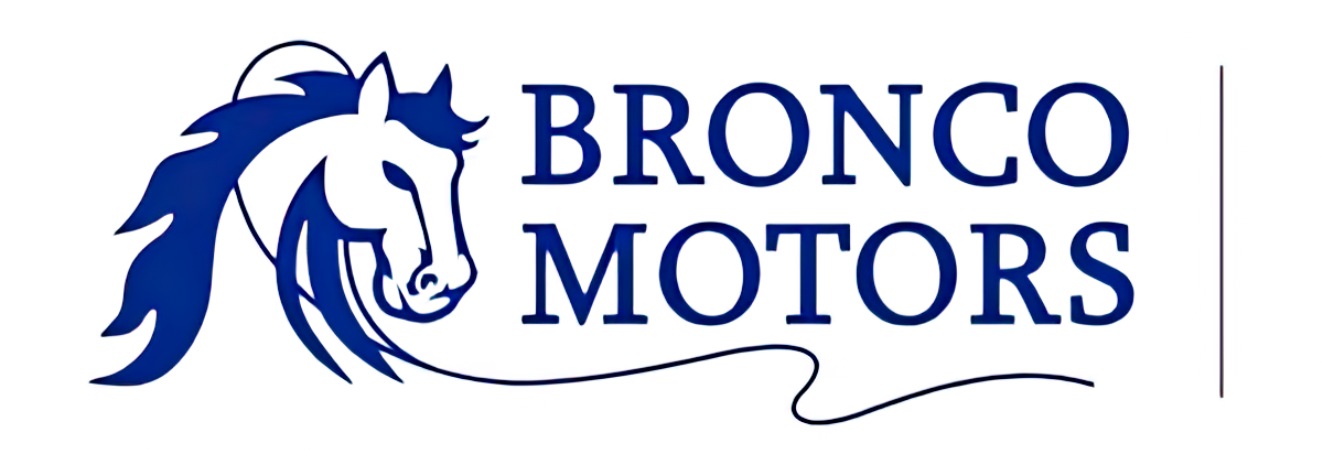 The bronco motors logo has a blue horse on it.